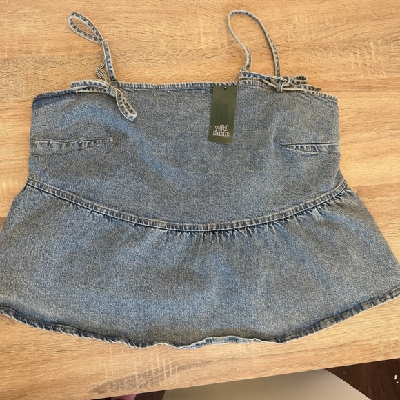 Wild Fable Denim Cami Top XXL Blue Babydoll Peplum Tie Strap Tank NWT - Picture 4 of 7